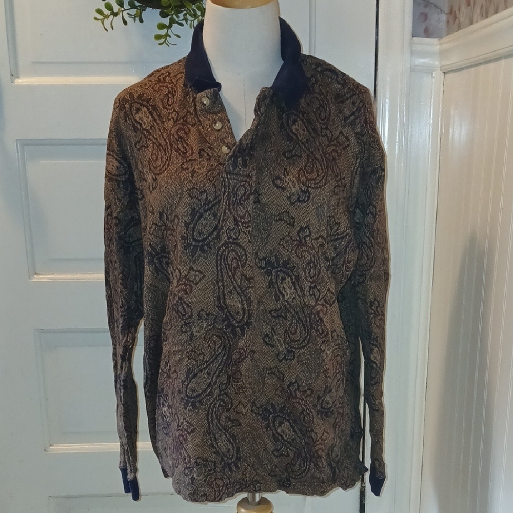 Trader Bay Brown and Blue Paisley Polo Shirt